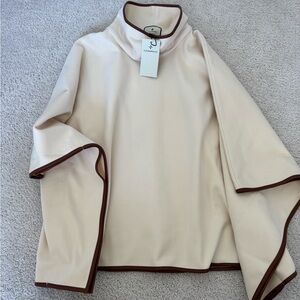 Tuckernuck Cream Poncho with Chocolate Brown Faux Leather Trim NWT